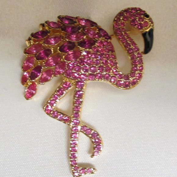 Vintage Nolan Miller Collection - Crystal Pink Flamingo Pin - Picture 2 of 2